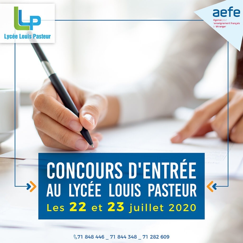 Lycée Louis Pasteur  Concours d'entrée les 22 et 23 juillet 2020